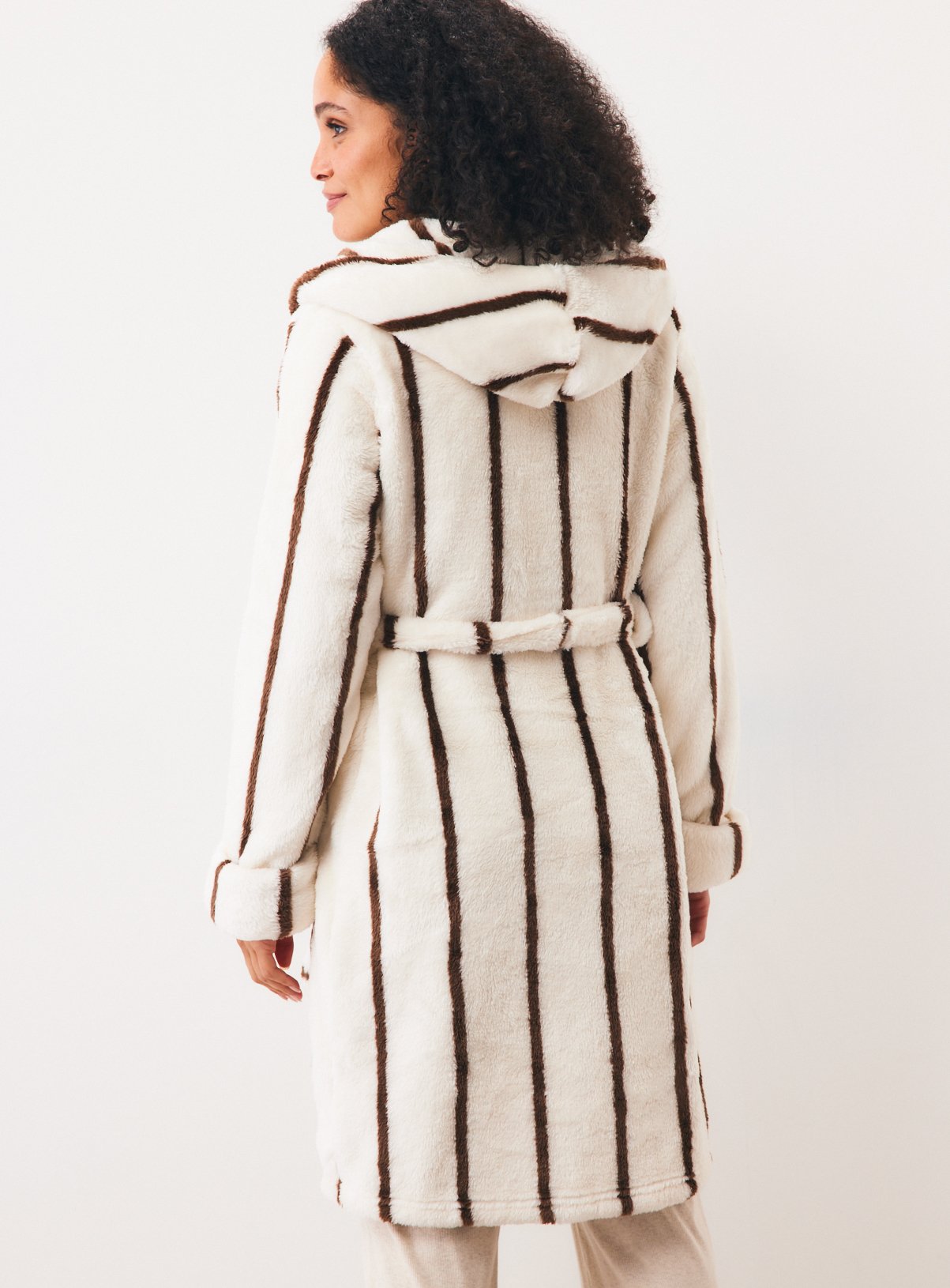Contrast Stripe Plush Hooded Dressing Gown S - Image 4 thumbnail
